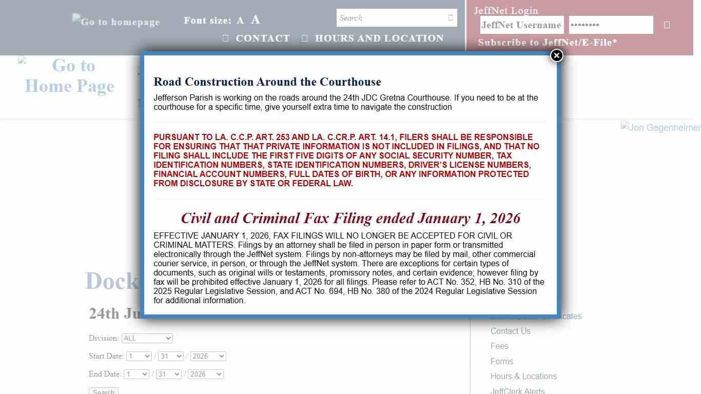 Dockets « Jefferson Parish Clerk of Court
